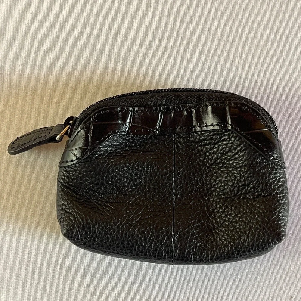 Brighton Coin‎ Change Purse Black Leather Lined Zipper Small Heart